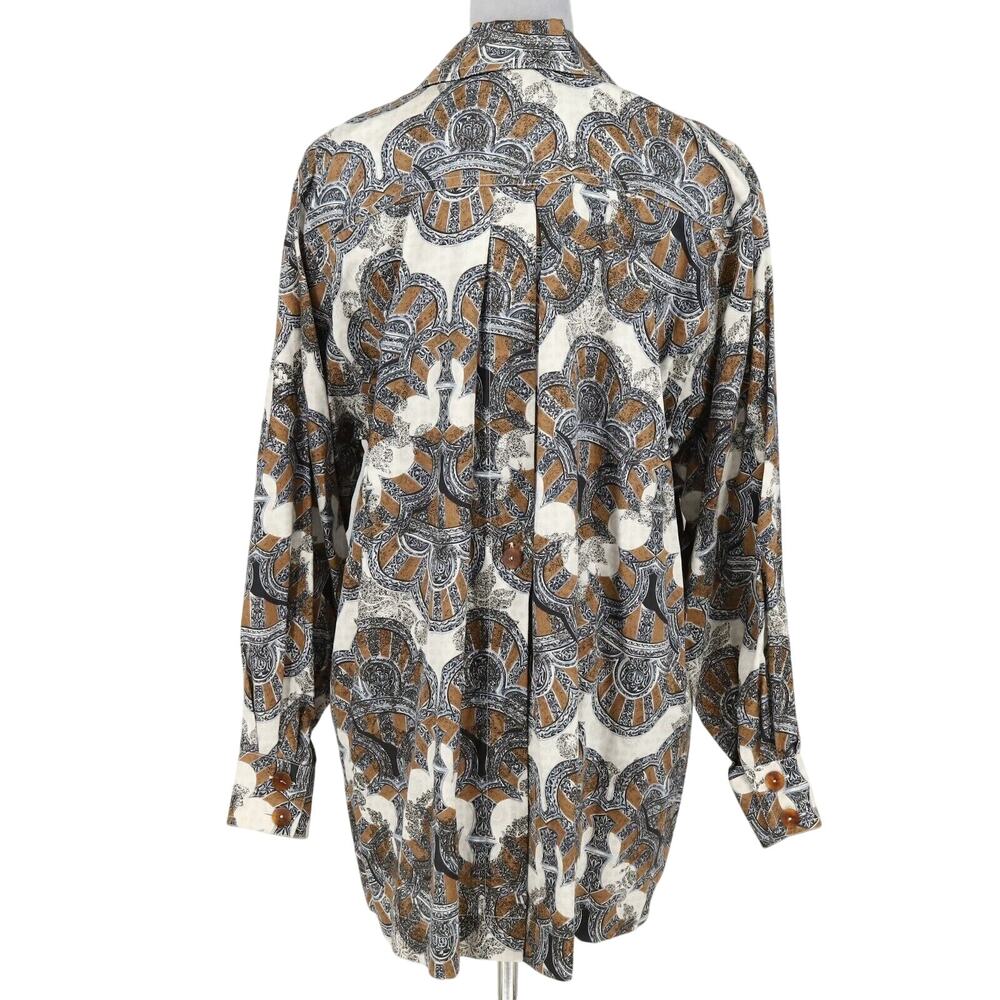 Laurel Escada Top Womens 6 Gray Brown Paisley Cotton Blouse Pockets Vintage - Picture 2 of 16